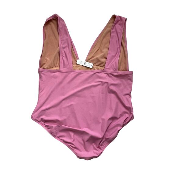 J. Crew Pink Plunge V Neck One Piece Swimsuit NWT Plus Size 24 - Picture 2 of 8
